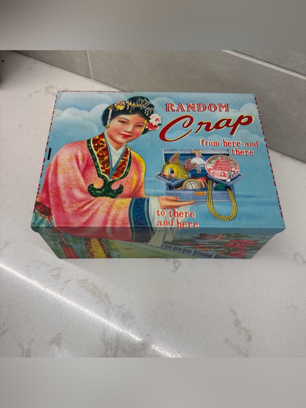 Vintage Style Decorative metal keepsake Box - Pink & Blue travel treasures